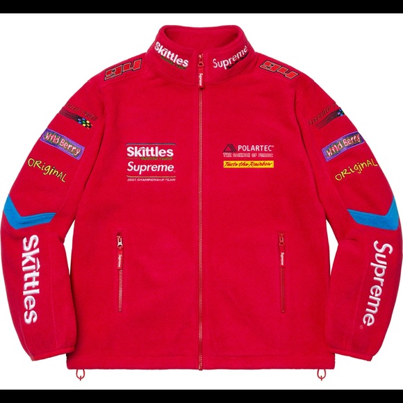 Authentic Mens XL Supreme®/Skittles Jacket Polartec® 200 fleece in color red. - Picture 2 of 7